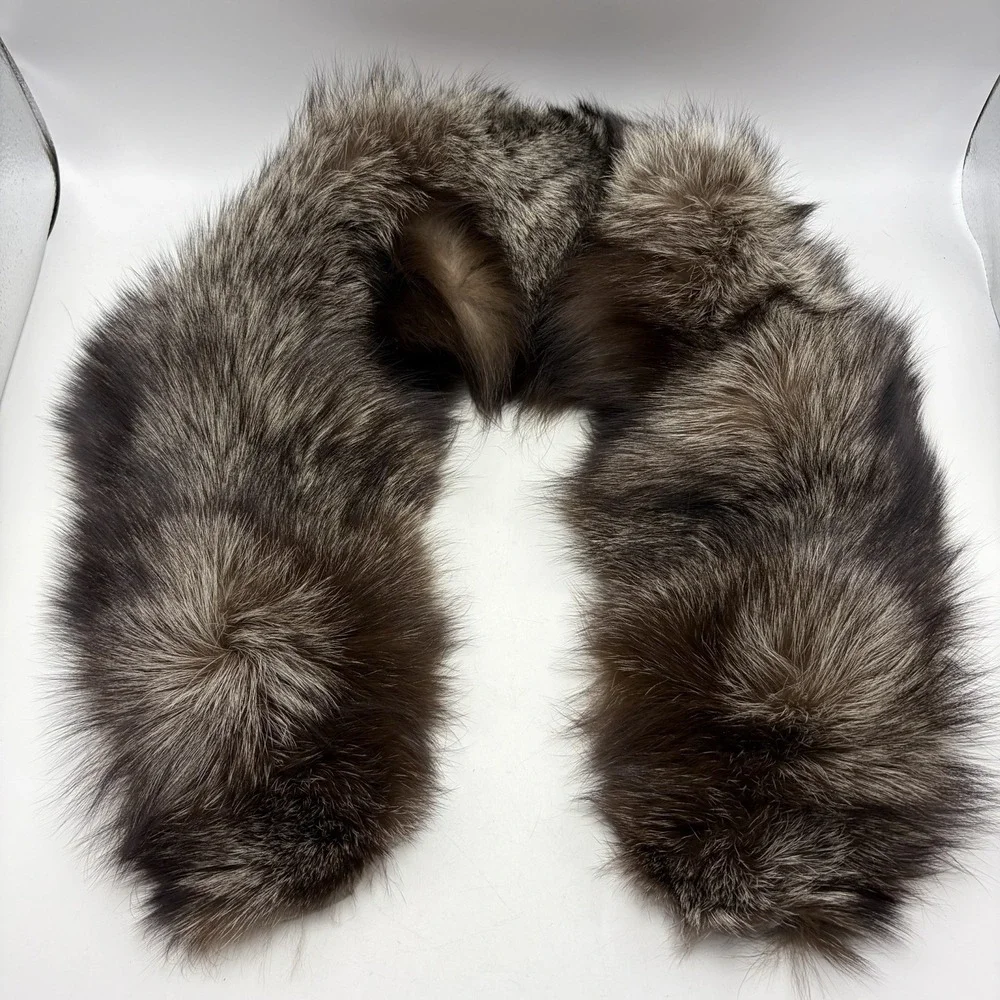 Vintage Silver Fox Fur Thick Collar Scarf Dark Silver Russian USSR